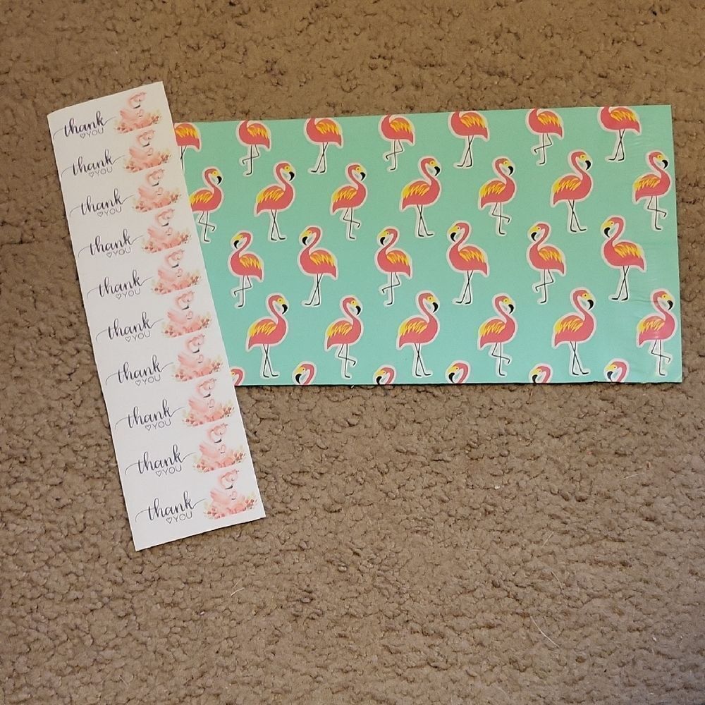 Flamingo Patterned Shipping Envelopes with Thank You Stickers